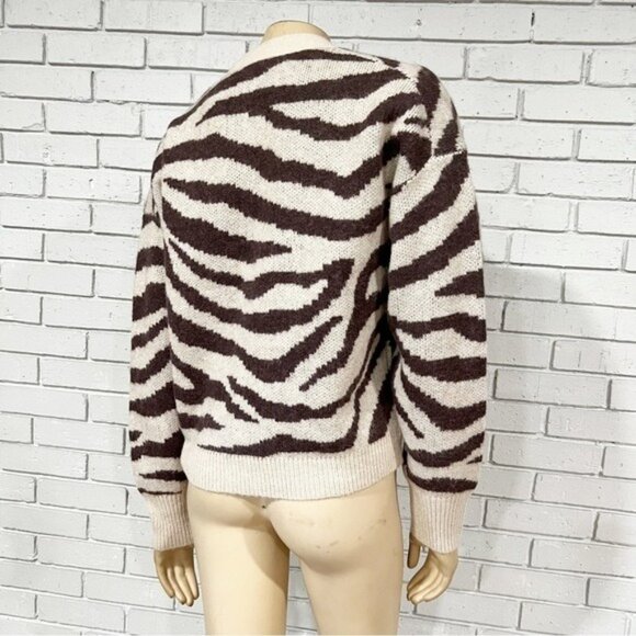 J.Crew Ribbed V-Neck Wool Blend Zebra Stripe Cardigan Size L – NWT - Picture 5 of 9